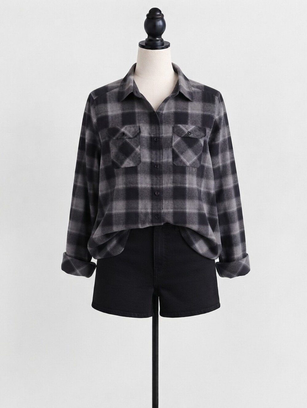 Kolby Black & Gray Plaid Button-Up Shacket